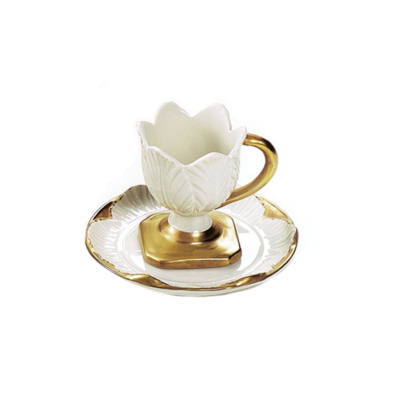 Tulip Egg Cup And Saucer - White &amp; Gold 