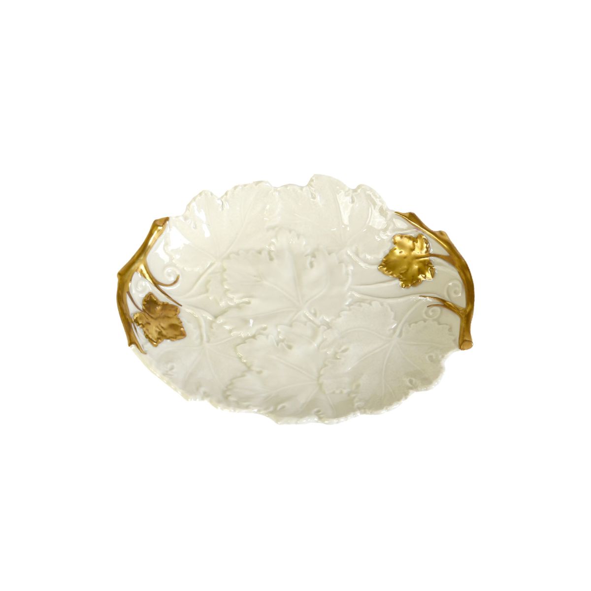 Autumn White &amp; Gold Small Oval Trinket dish 