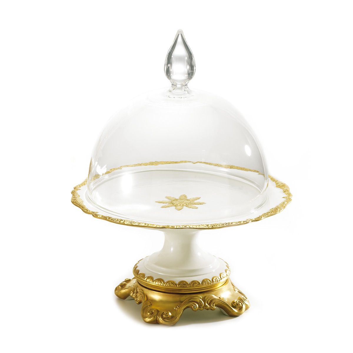 Empire White &amp; Gold Cake Stand Dome Covered 
