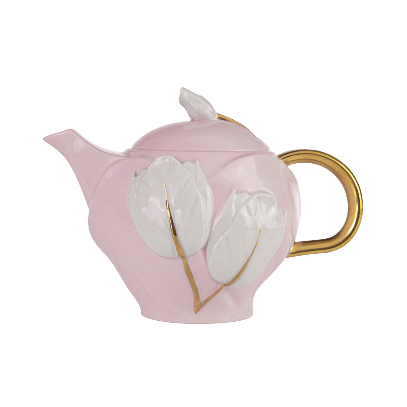 Tulip Tea Pot - Pink &amp; White 