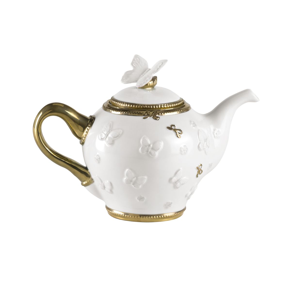 Butterfly White &amp; Gold Teapot 
