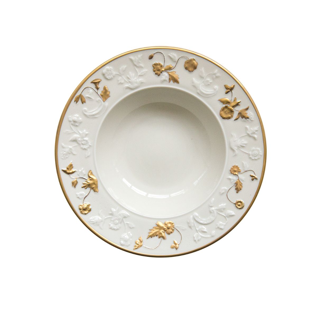 Taormina White &amp; Gold Rim Soup Plate 