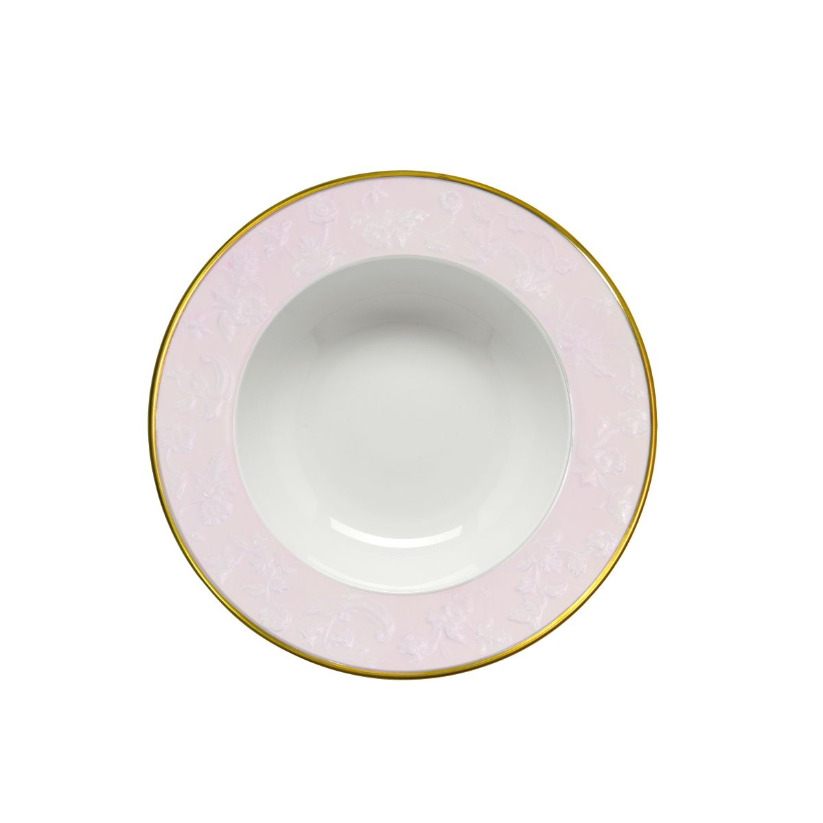 Taormina Pink &amp; Gold Rim Soup Plate 