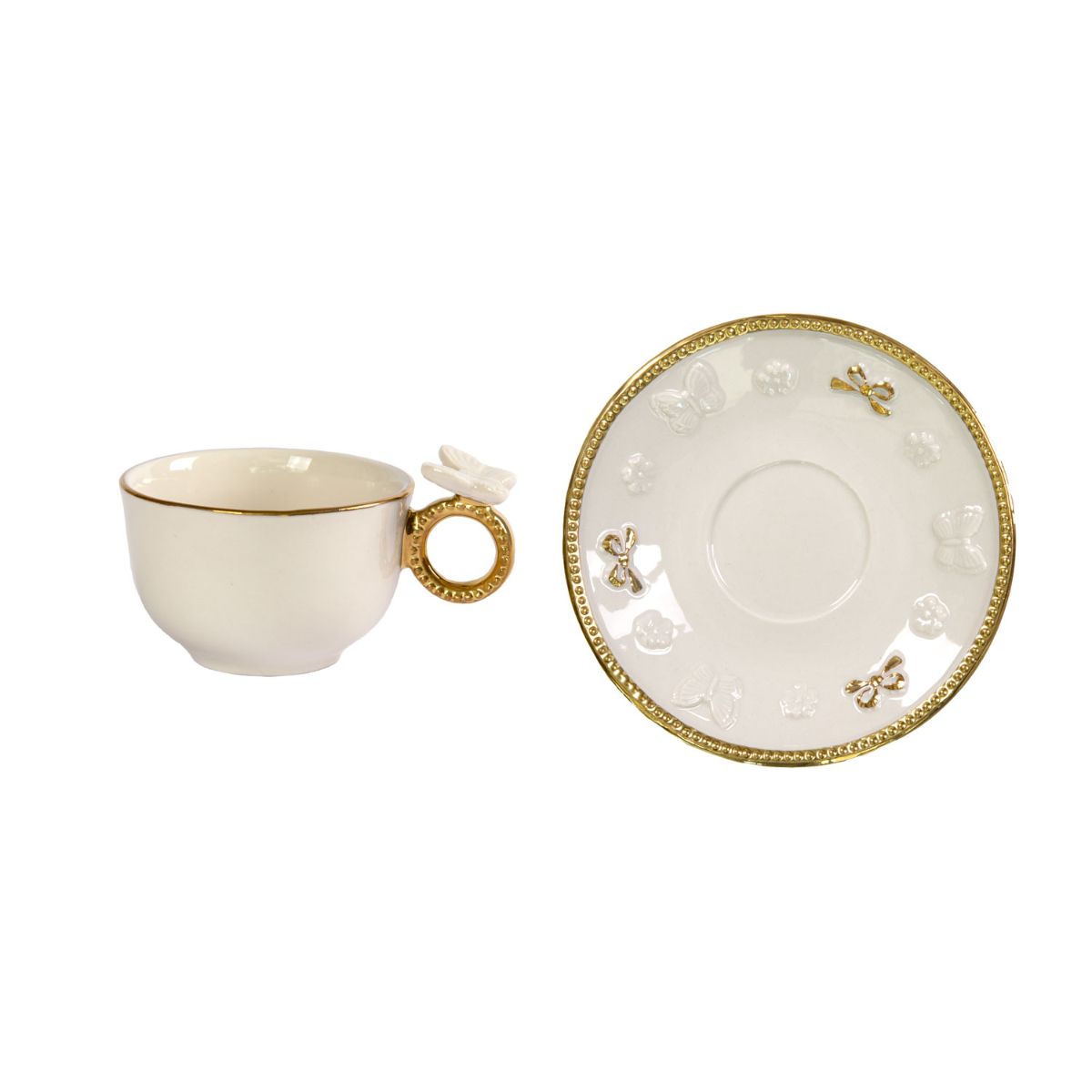 Butterfly White & Gold Coffee Cup & Saucer
