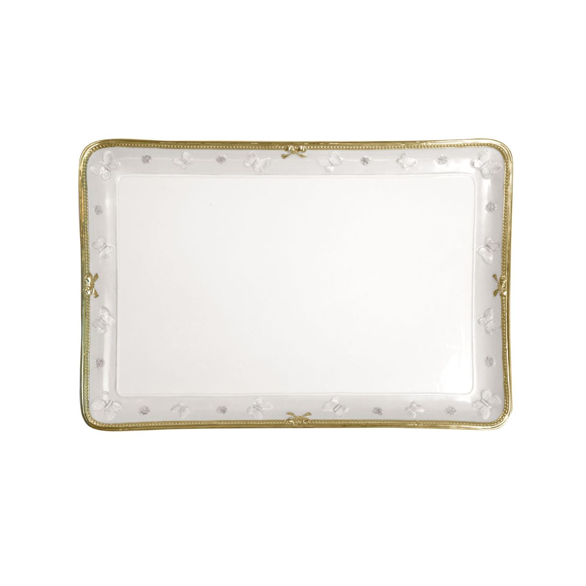 Butterfly White &amp; Gold Rectangular Tray 