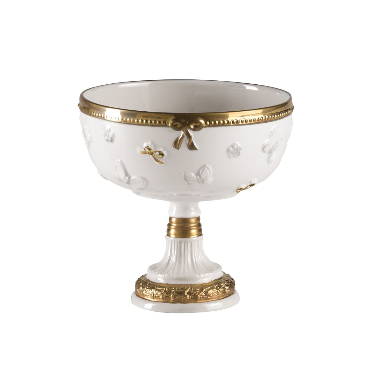 Butterfly White &amp; Gold Footed Fruit Bowl 