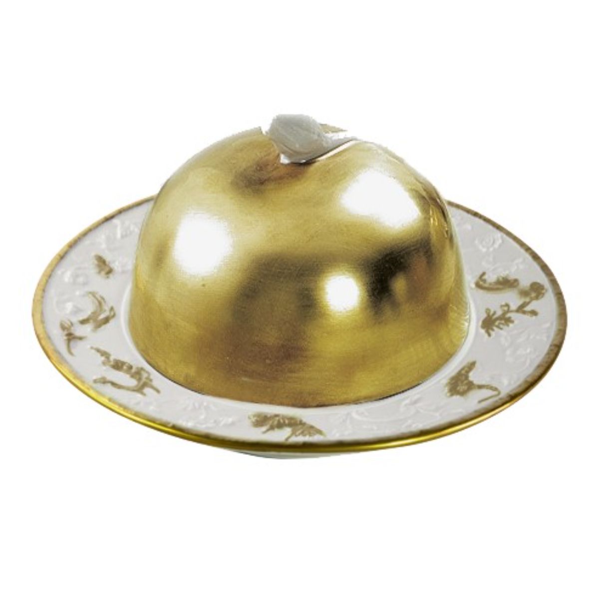 Taormina White &amp; Gold Butter Dish With Cloche 