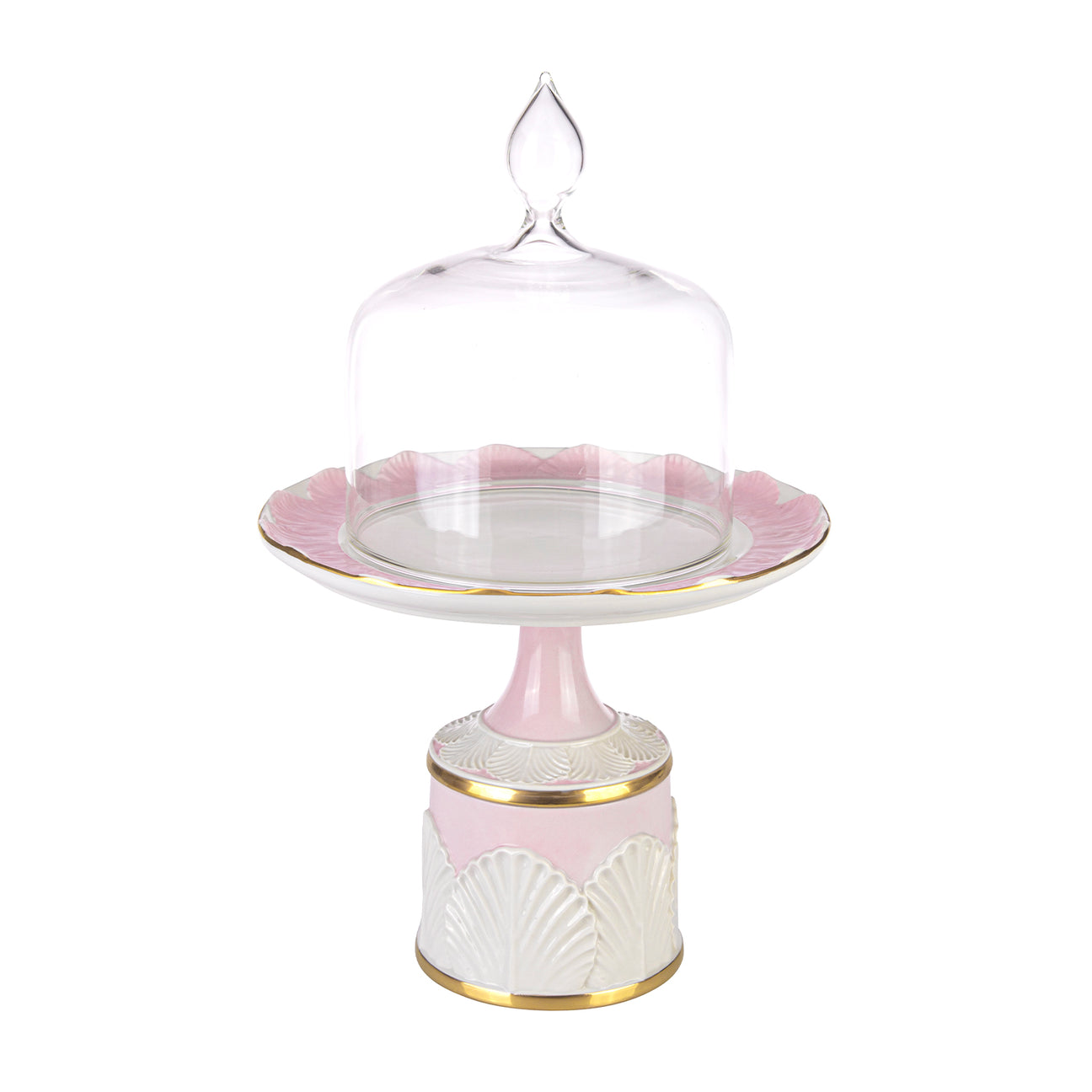 Tulip Cake Stand With Cloche - Pink &amp; White 