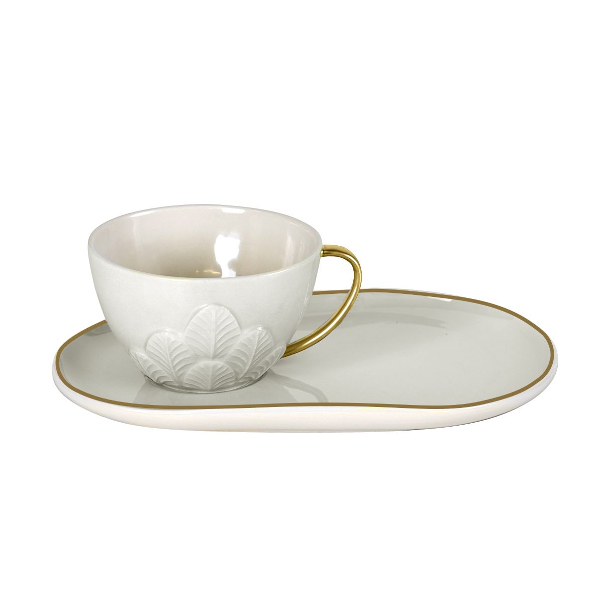 Peacock White & Gold Tea Cup & Biscuit Saucer VILLARI