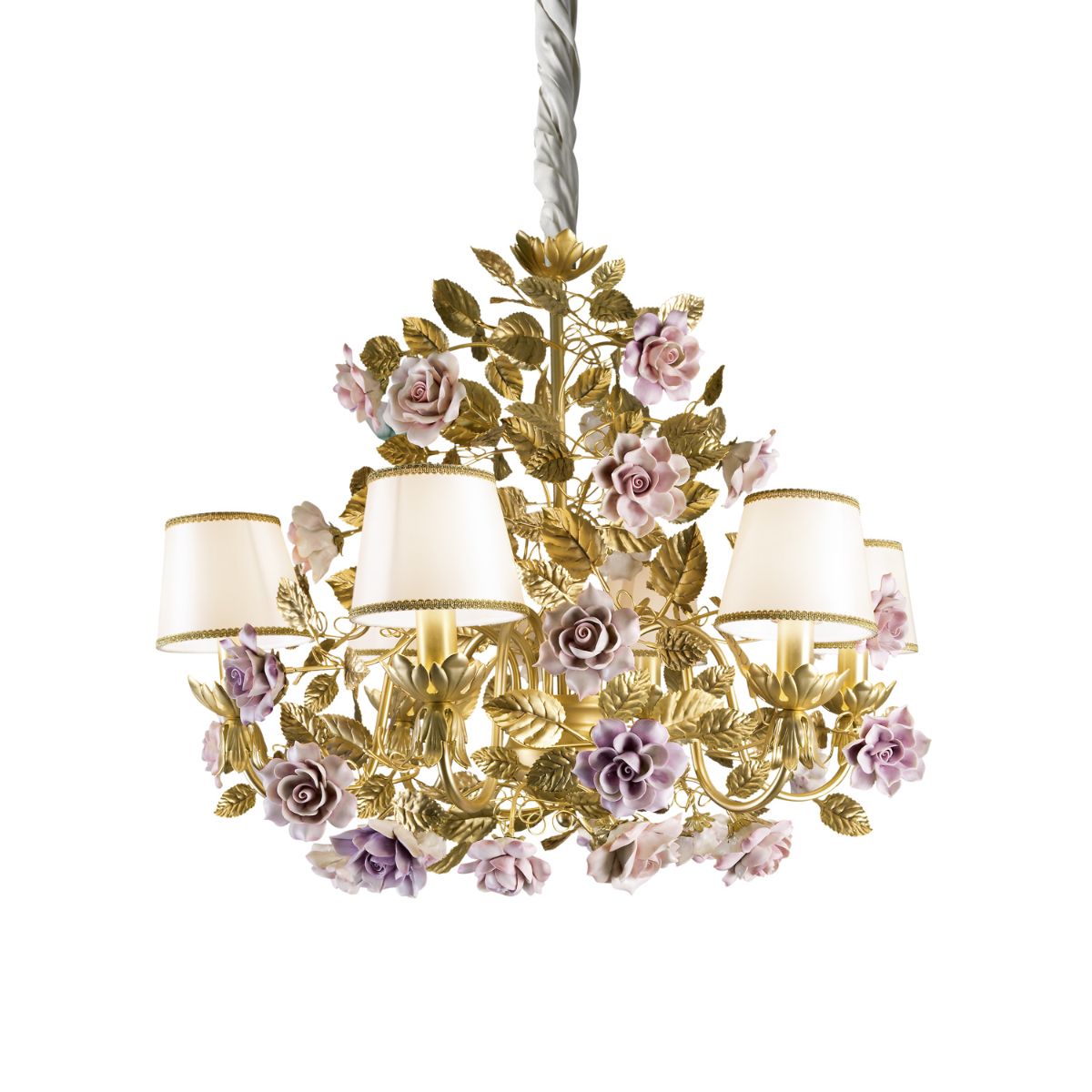 Marie Antoinette 6 light chandelier - Gold &amp; Pink 