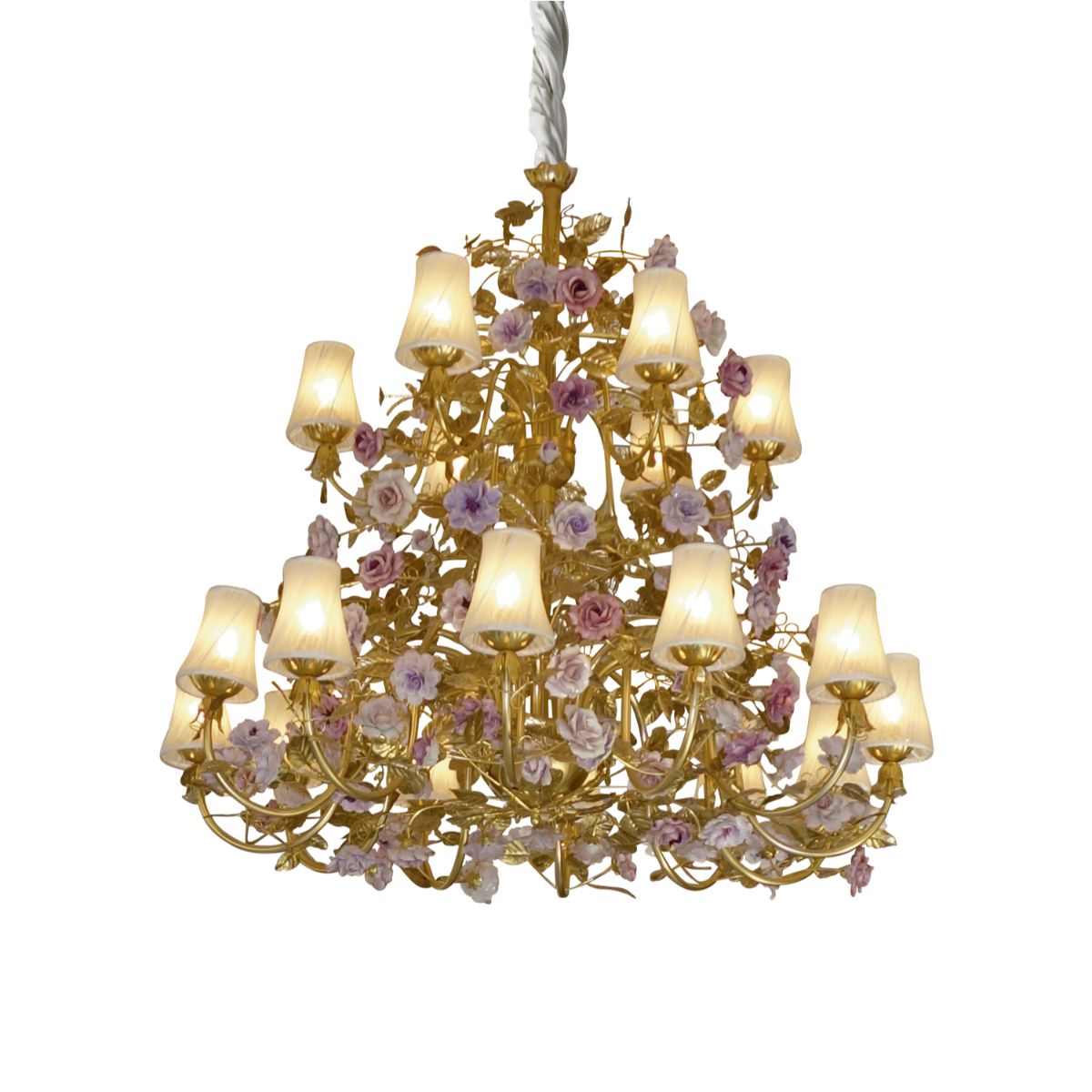 Marie Antoinette 18 light chandelier - Gold &amp; Pink 