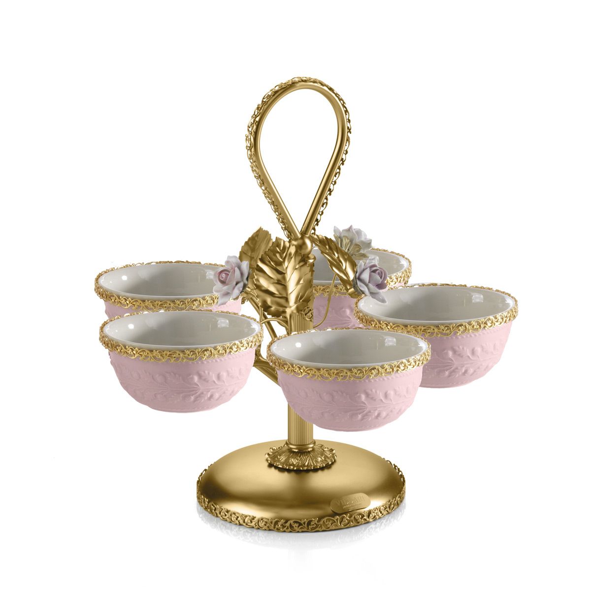 Marie-Antoinette Pink &amp; Gold Small Pistachios Holder - 5 Bowls 
