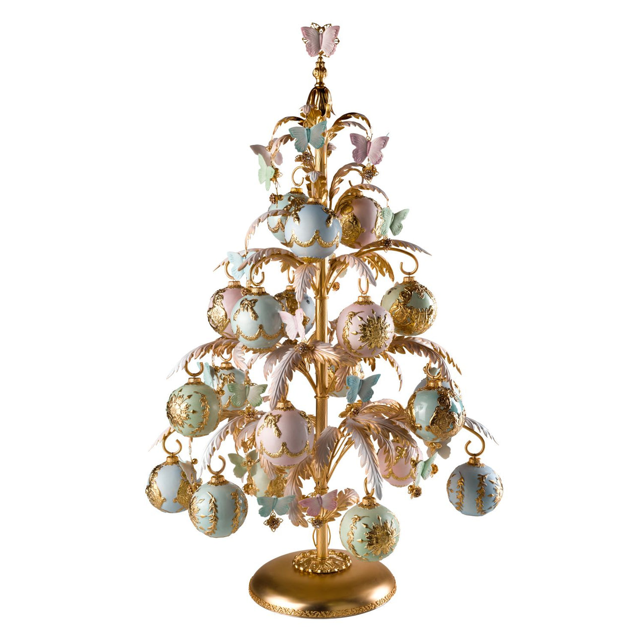 Christmas Tree With 21 Baubles And Butterflies Ornaments - Gold &amp; Multicolour 