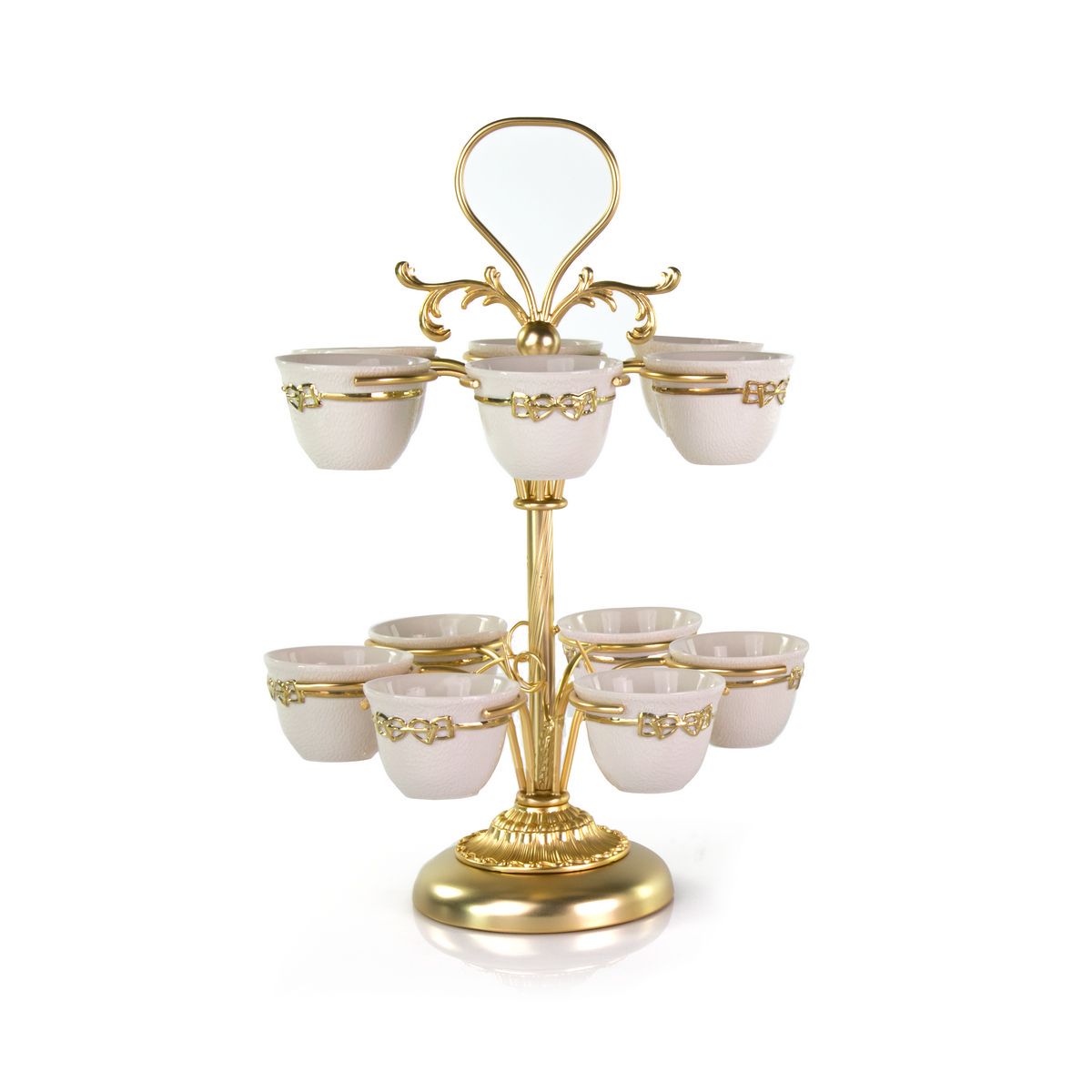 Dressage White &amp; Gold Arabic Coffee Cup Holder 