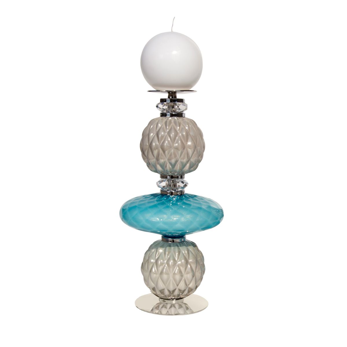 Diva Audrey Large Candle Holder - Pearl Grey &amp; Turquoise 