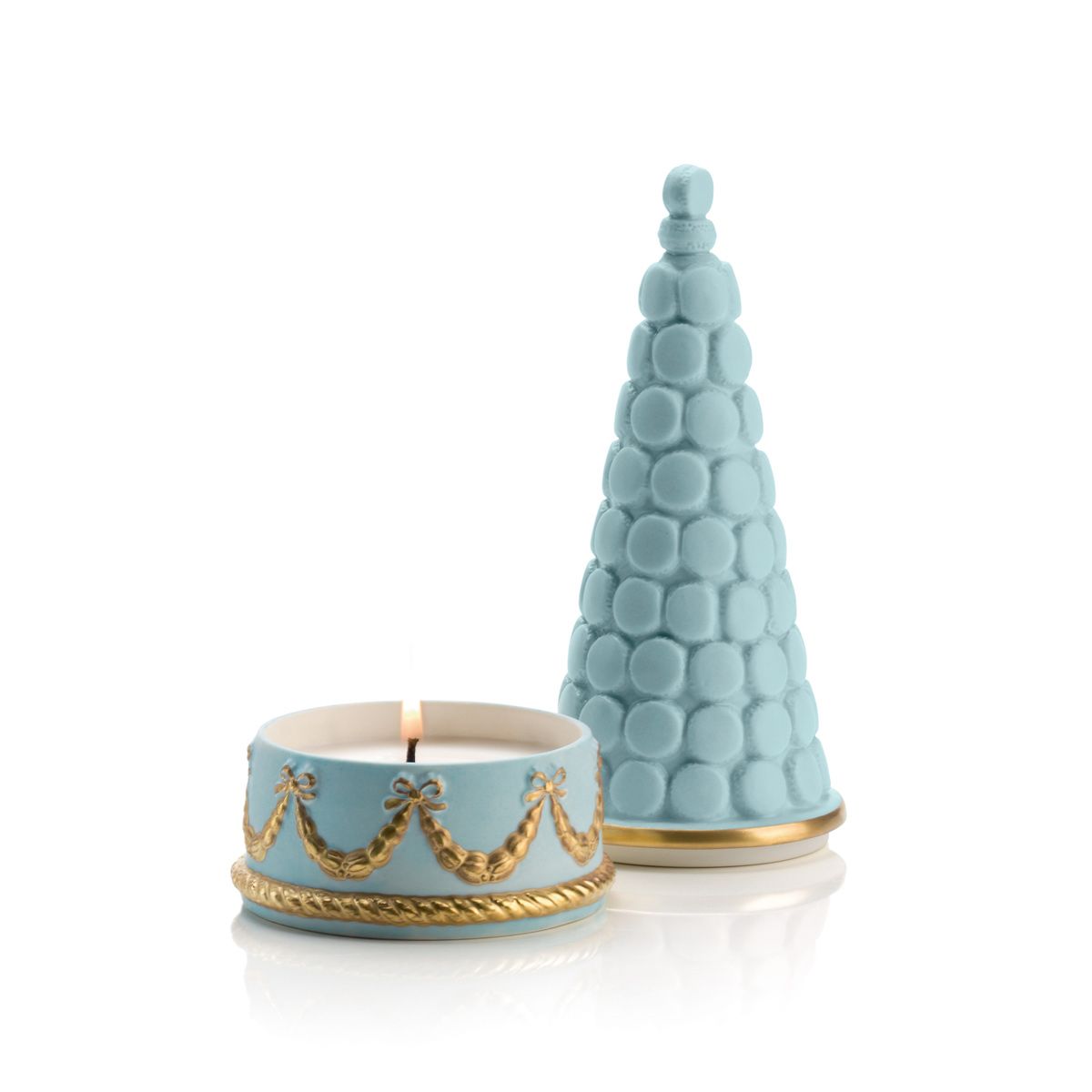 Chantilly Baby Macaron Pyramid Scented Candle - Turquoise &amp; Gold 