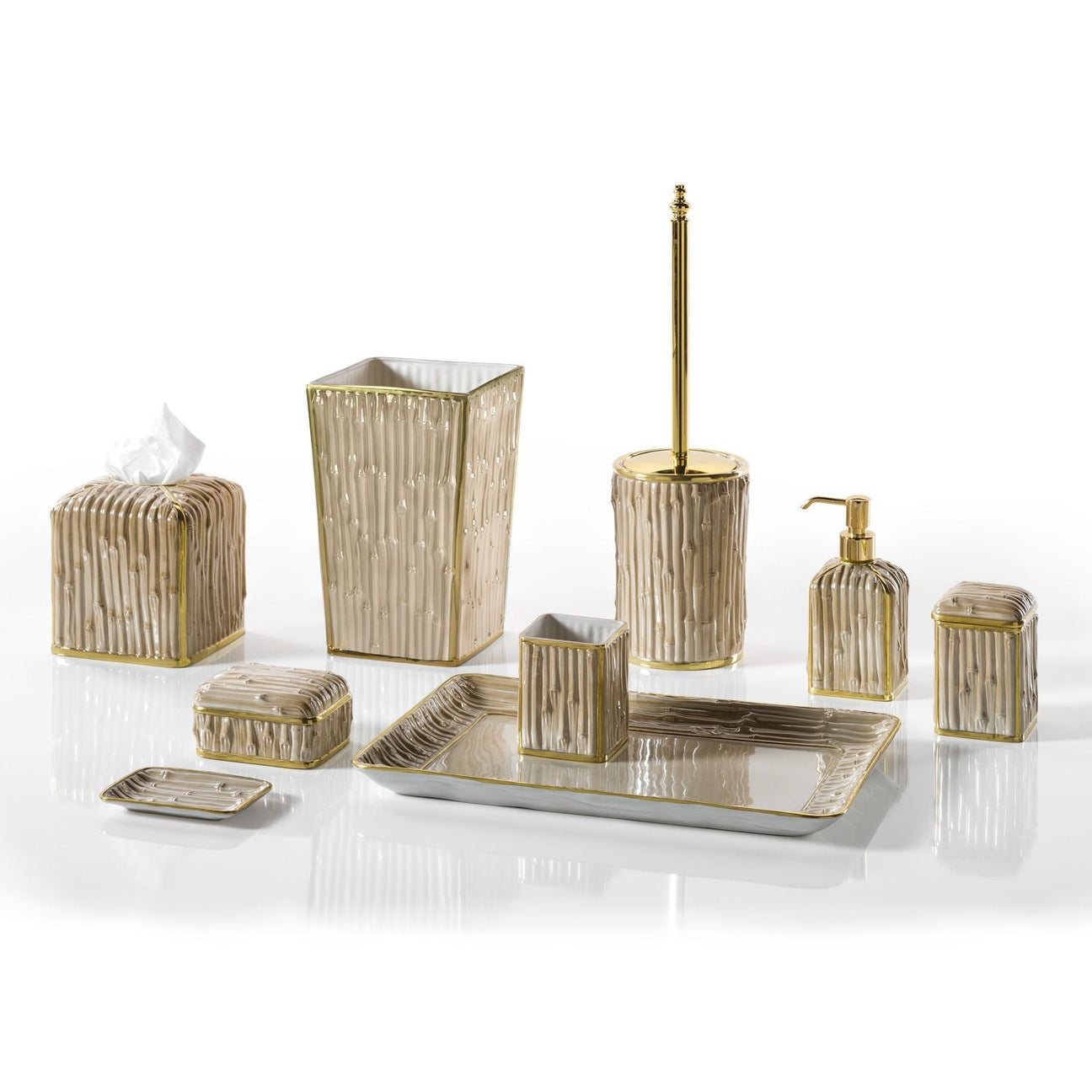 Bamboo Caramel &amp; Gold Bathroom Set 