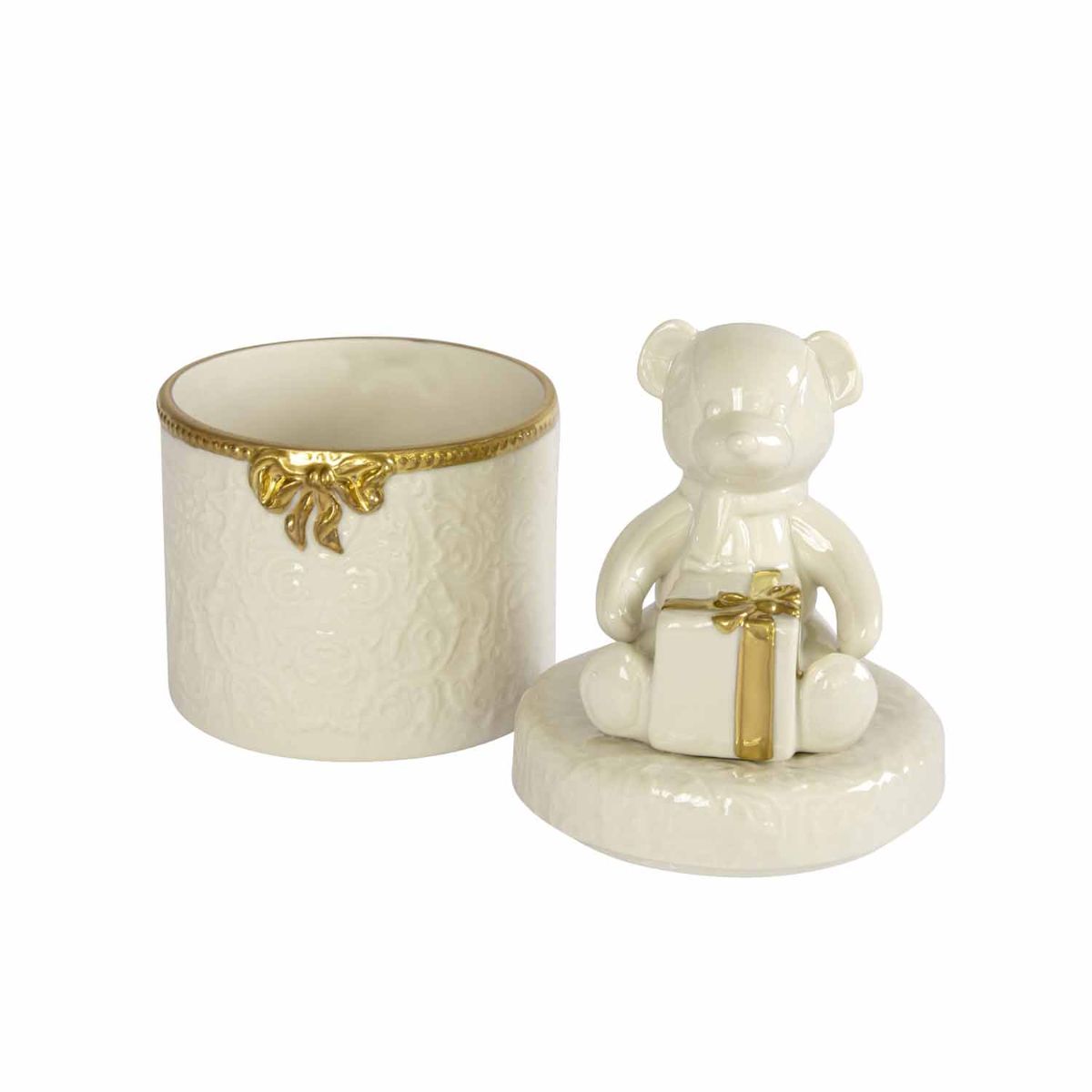 Baby Teddy Trinket Box - White & Gold
