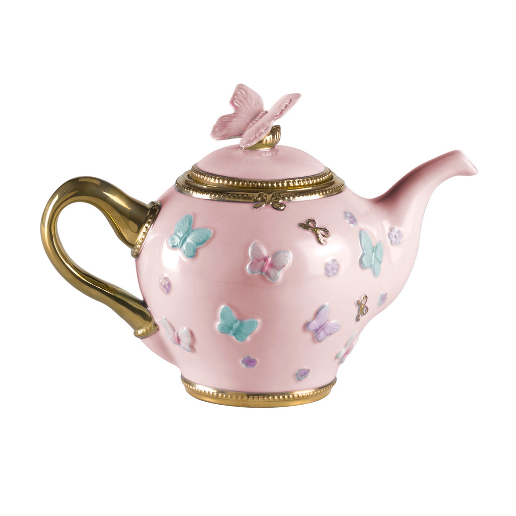 Butterfly Pastel Pink Teapot