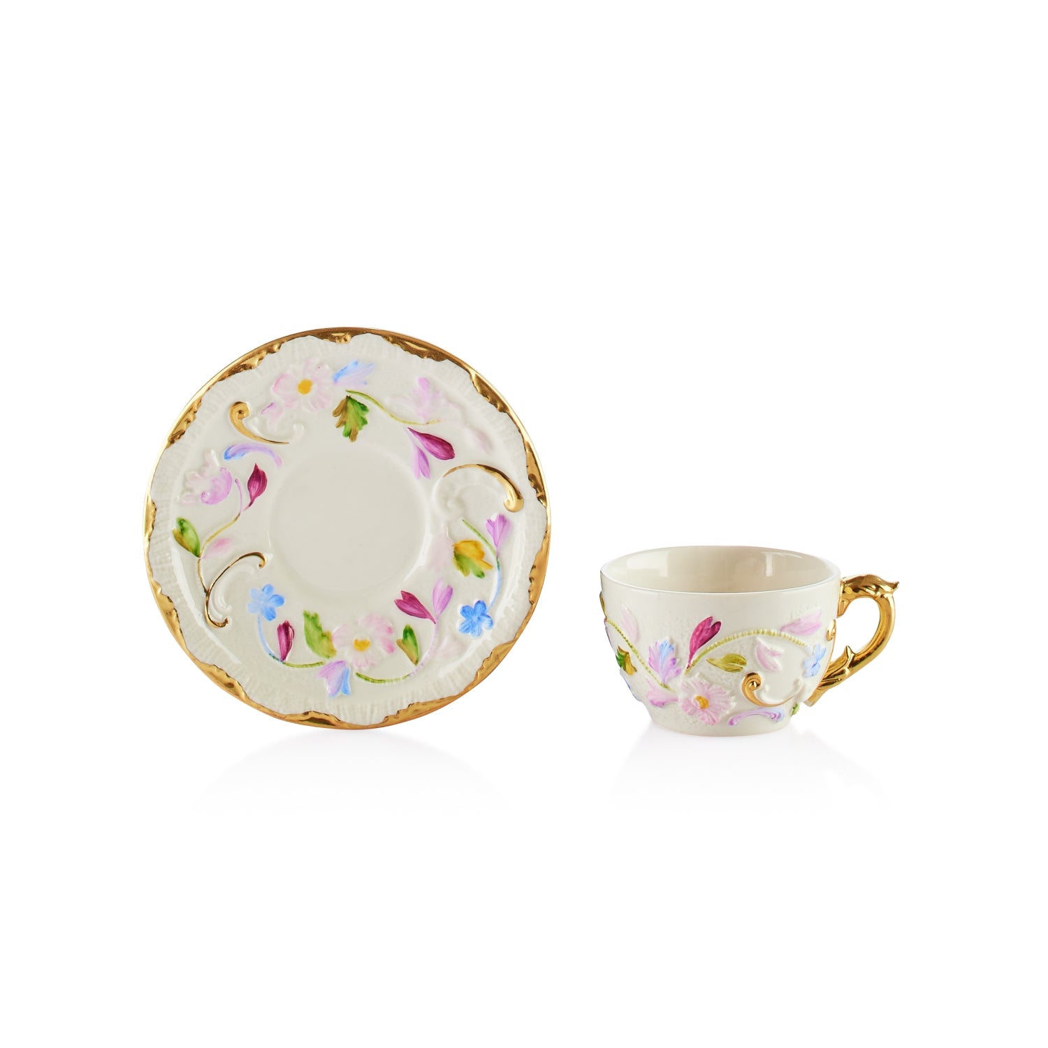 Taormina Multicolor & Gold Coffee Cup & Saucer