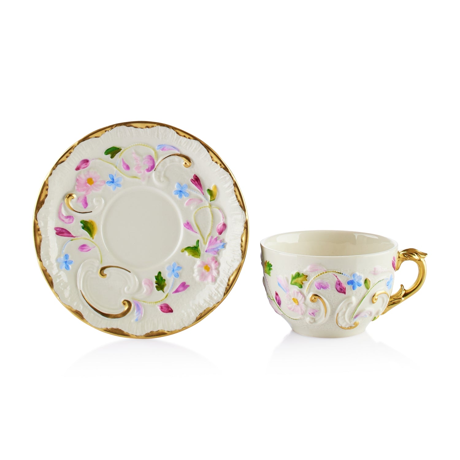 Taormina Multicolor & Gold Tea Cup & Saucer