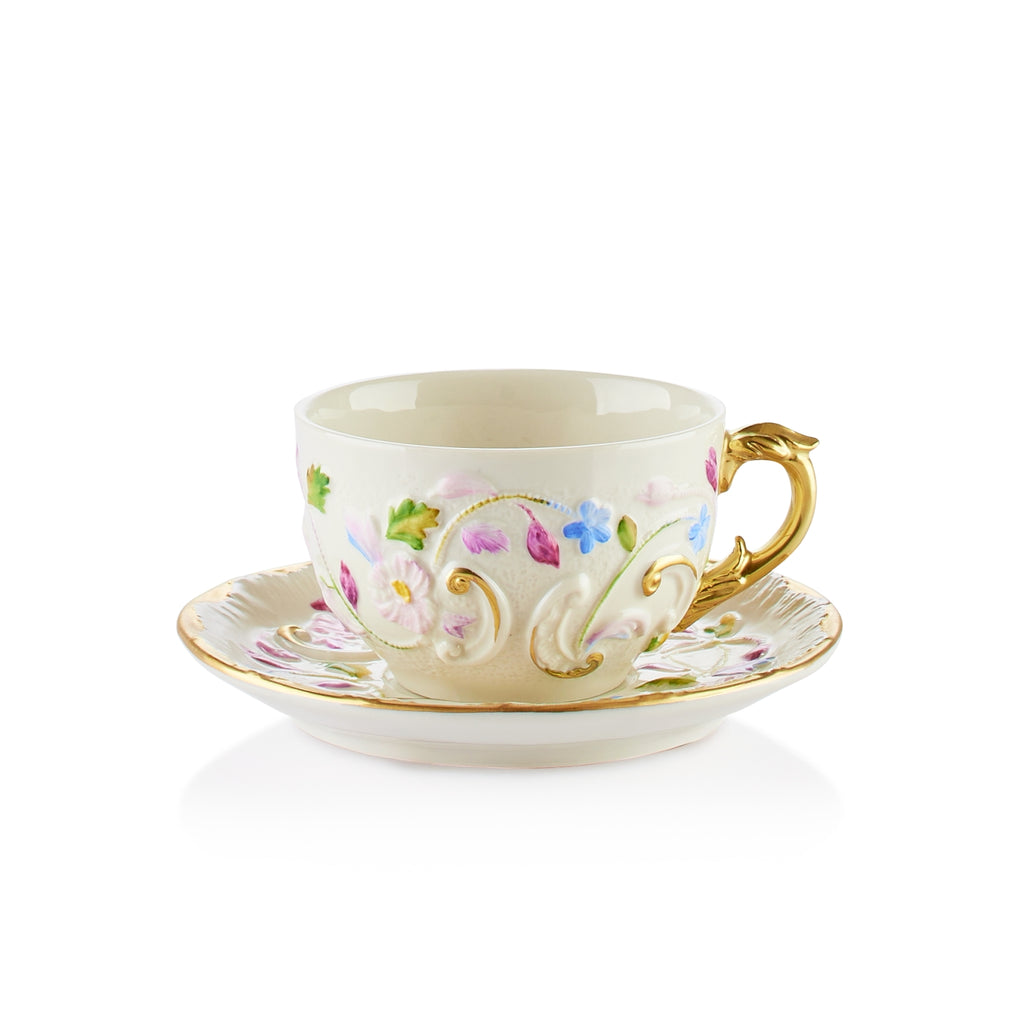 Taormina Multicolor & Gold Tea Cup & Saucer