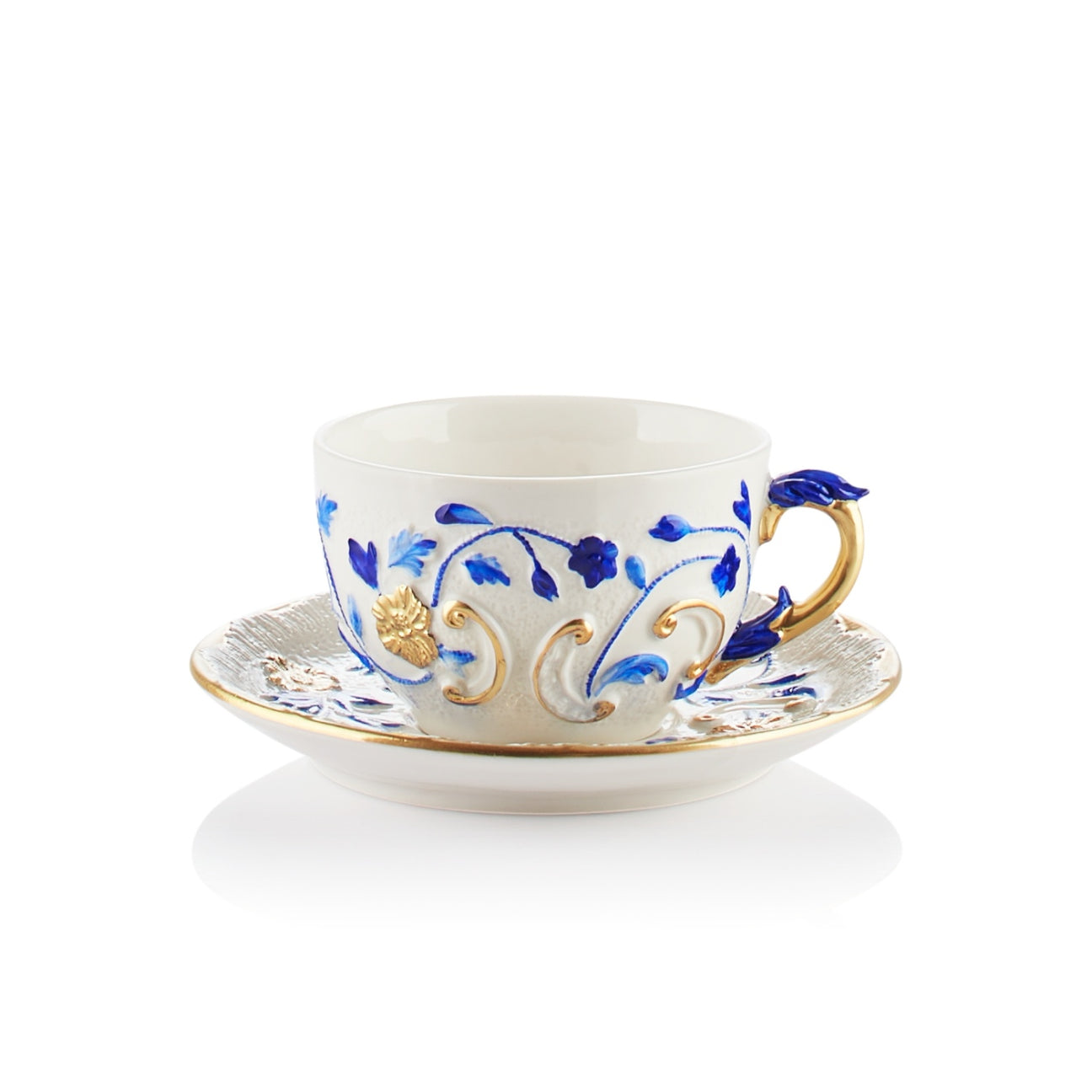 Taormina Blue &amp; Gold Tea Cup &amp; Saucer 