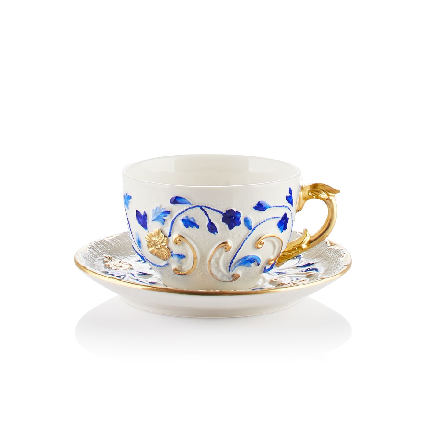 Taormina Blue & Gold Tea Cup & Saucer