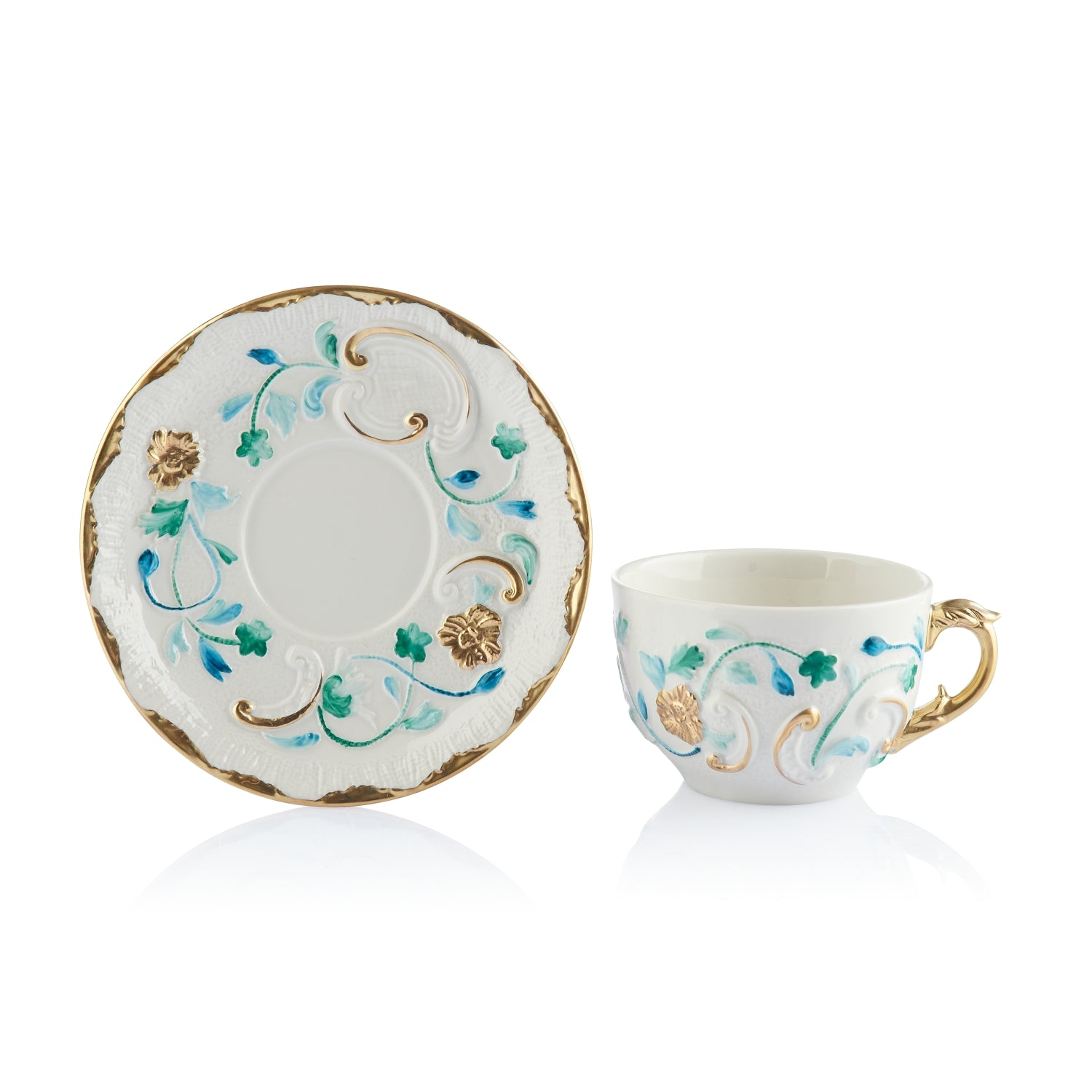Taormina Turquoise & Gold Tea Cup & Saucer