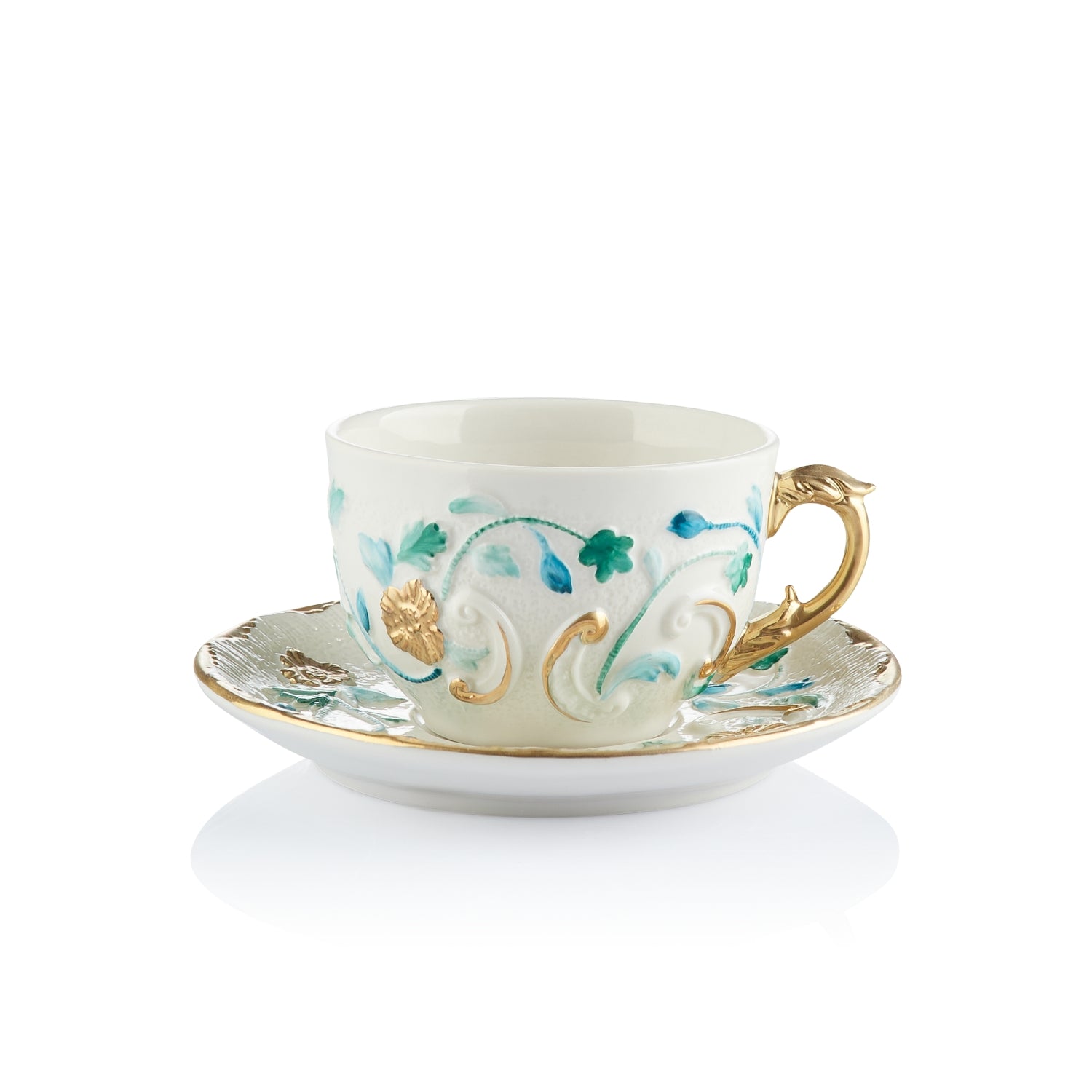 Taormina Turquoise & Gold Tea Cup & Saucer