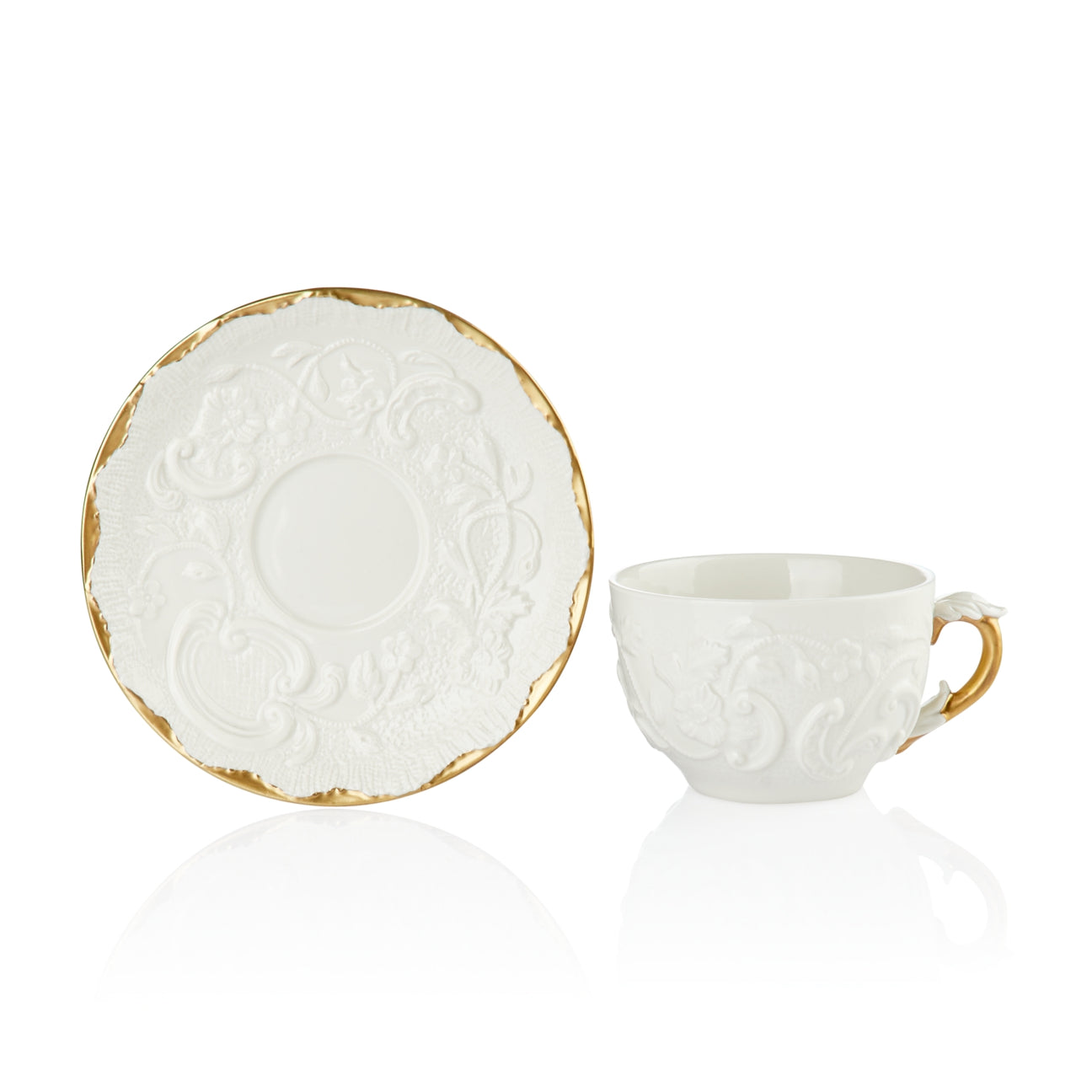 Taormina White &amp; Gold Tea Cup &amp; Saucer 
