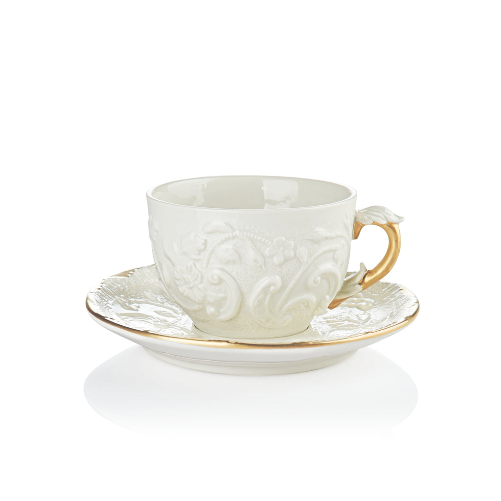 Taormina White & Gold Tea Cup & Saucer