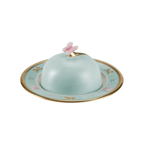 Butterfly Aquamarine Butter Dish With Cloche