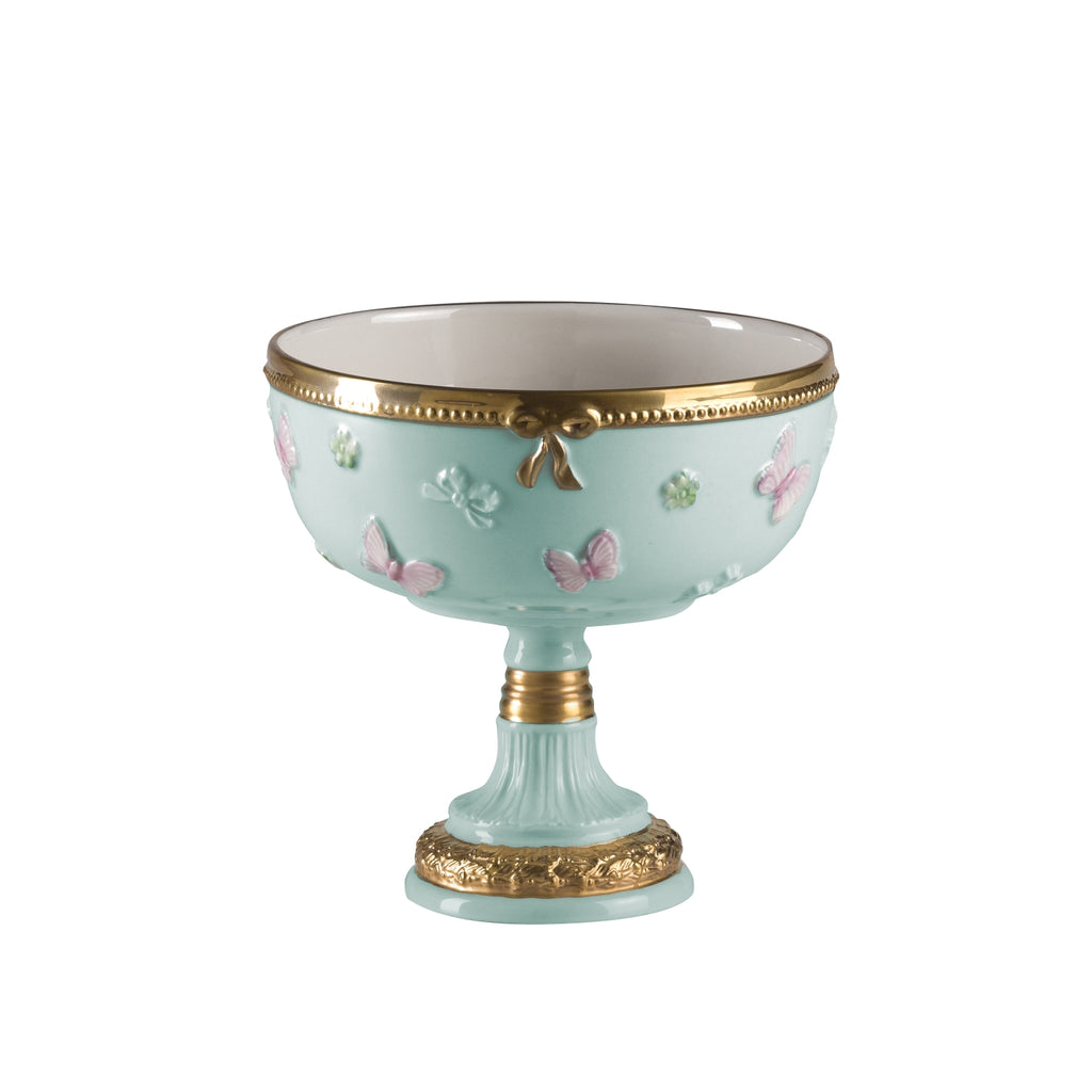 Butterfly Aquamarine Footed Fruit Bowl
