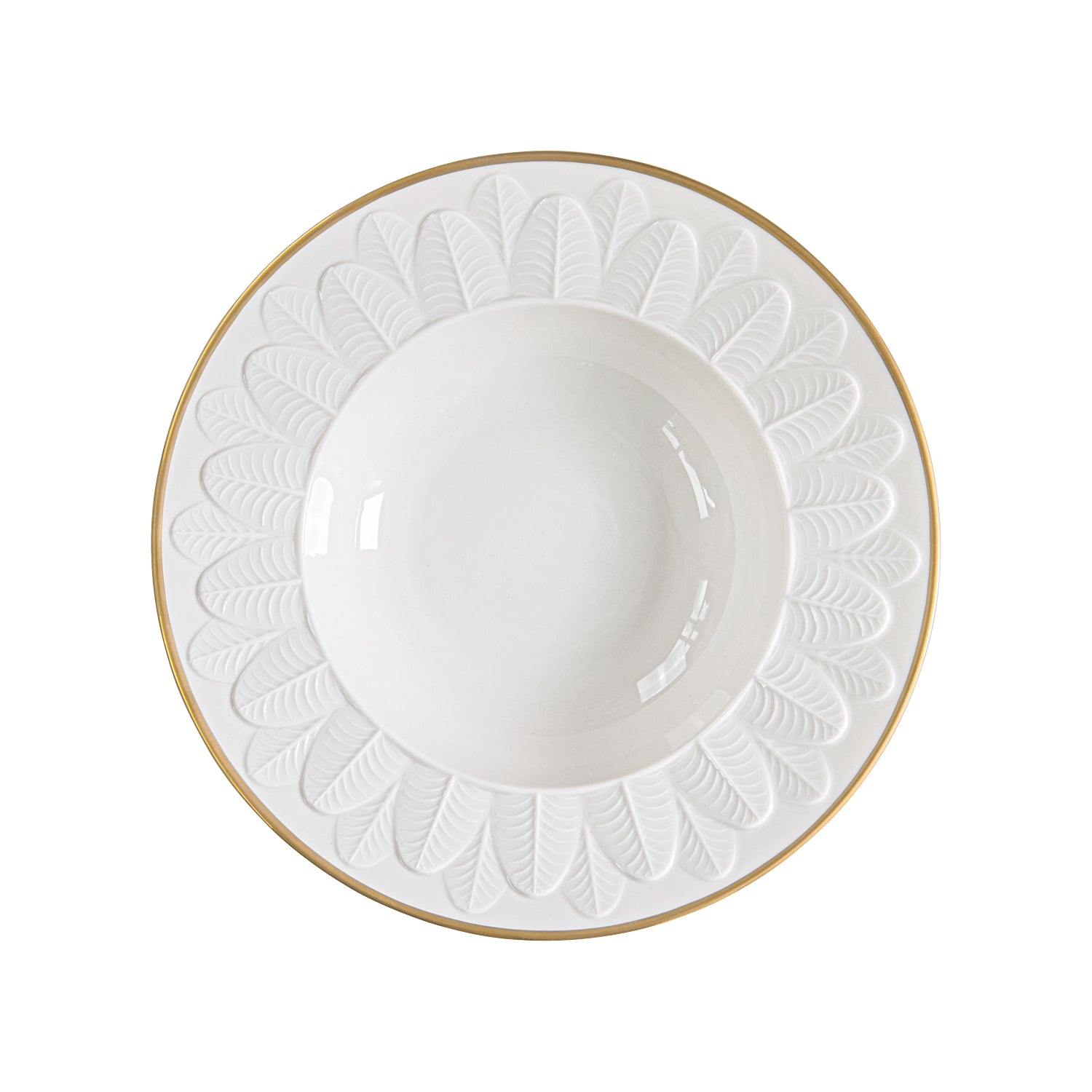 Peacock White & Gold Rim Soup Plate