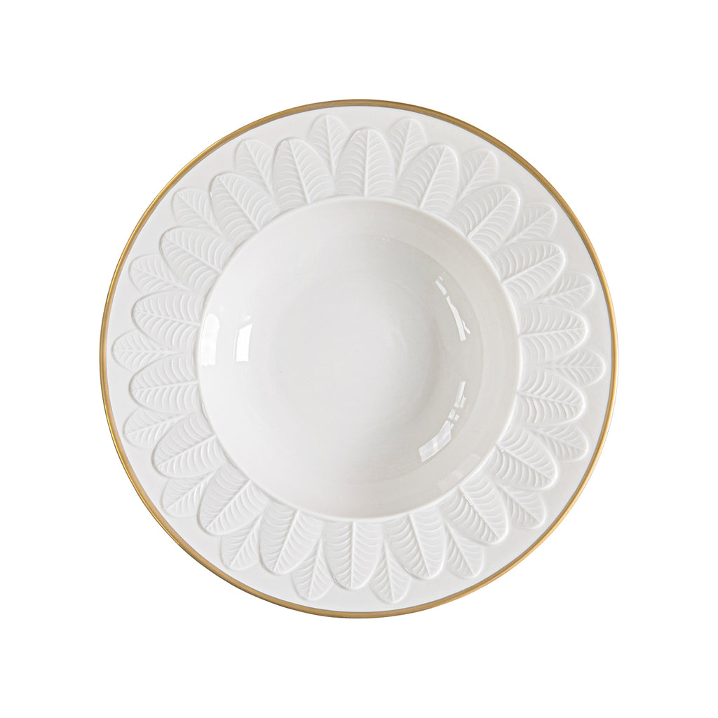 Peacock White & Gold Rim Soup Plate