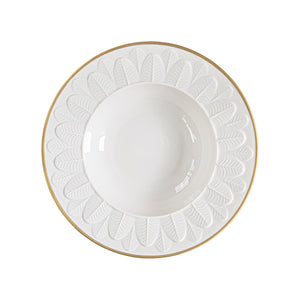 Peacock White & Gold Rim Soup Plate