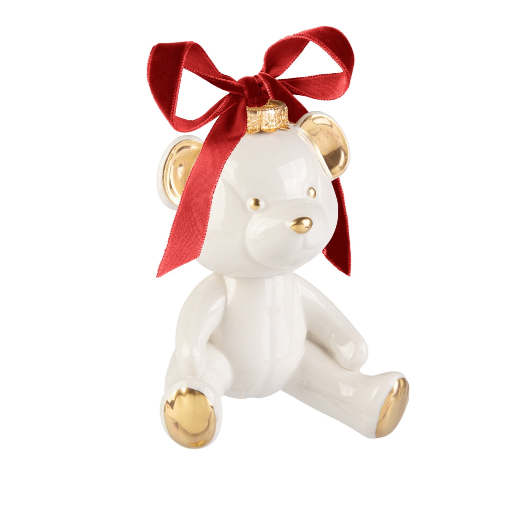 Teddy Hanging Decoration - White & Gold