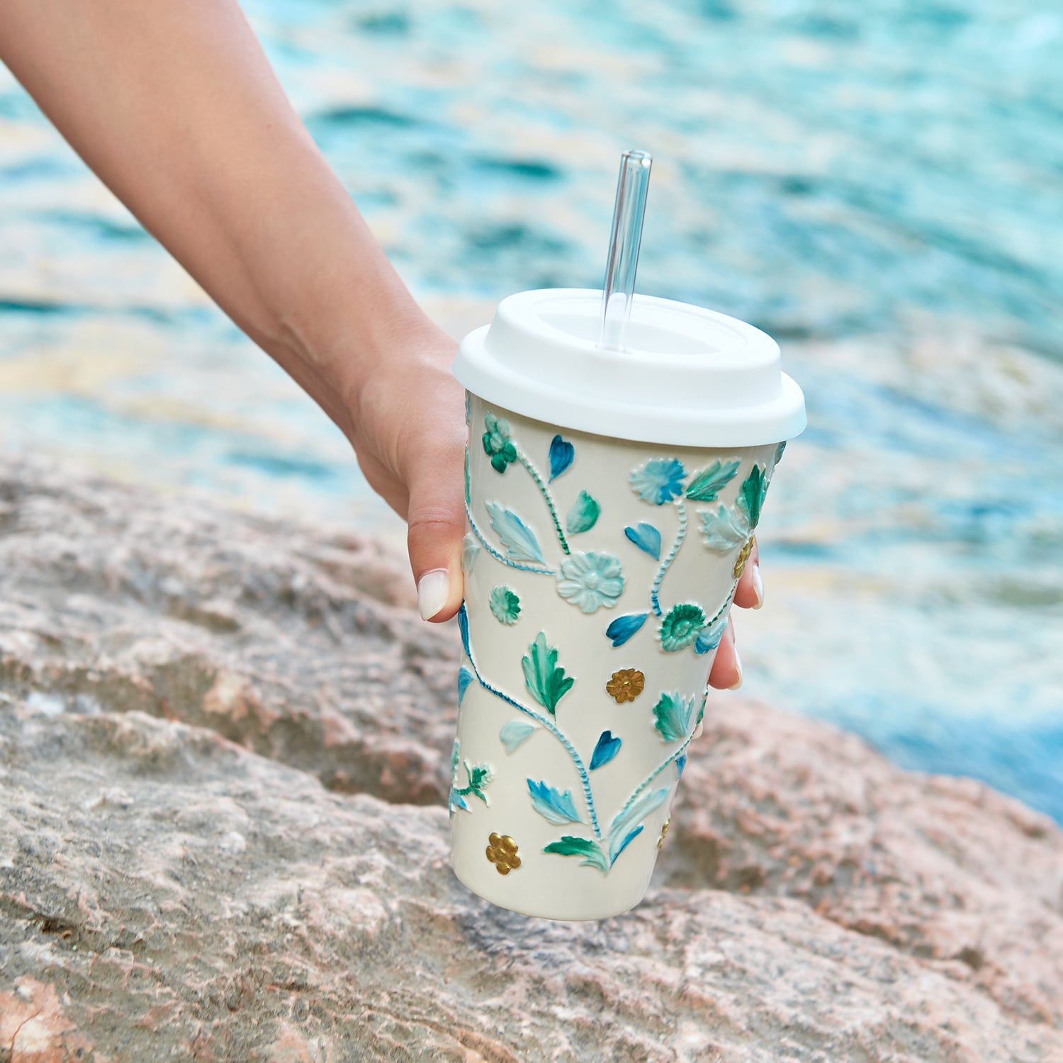 Taormina Turquoise & Gold Travel Mug