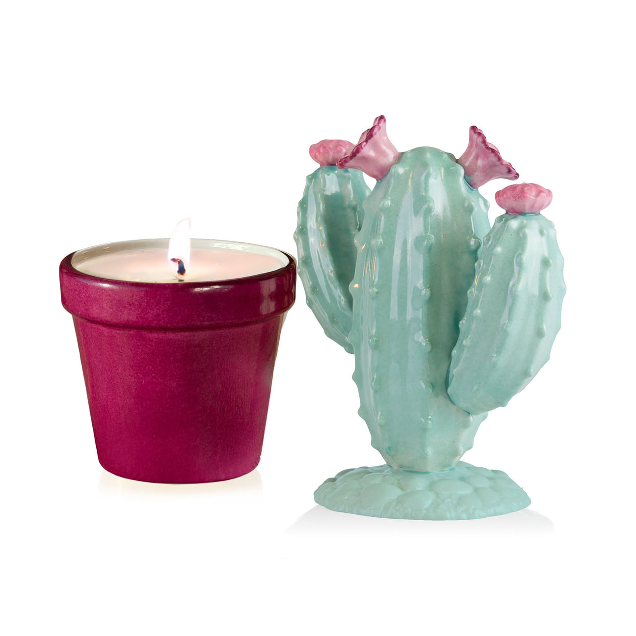 Mexican Cactus Scented Candle - Aquamarine &amp; Fuchsia 