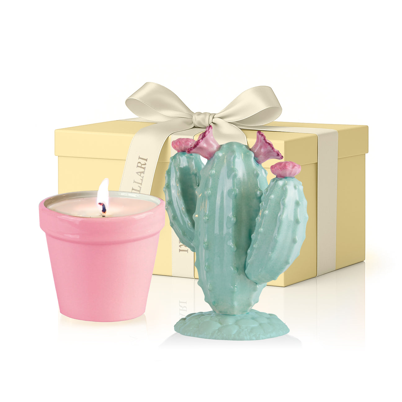 Mexican Cactus Scented Candle - Aquamarine &amp; Pink 