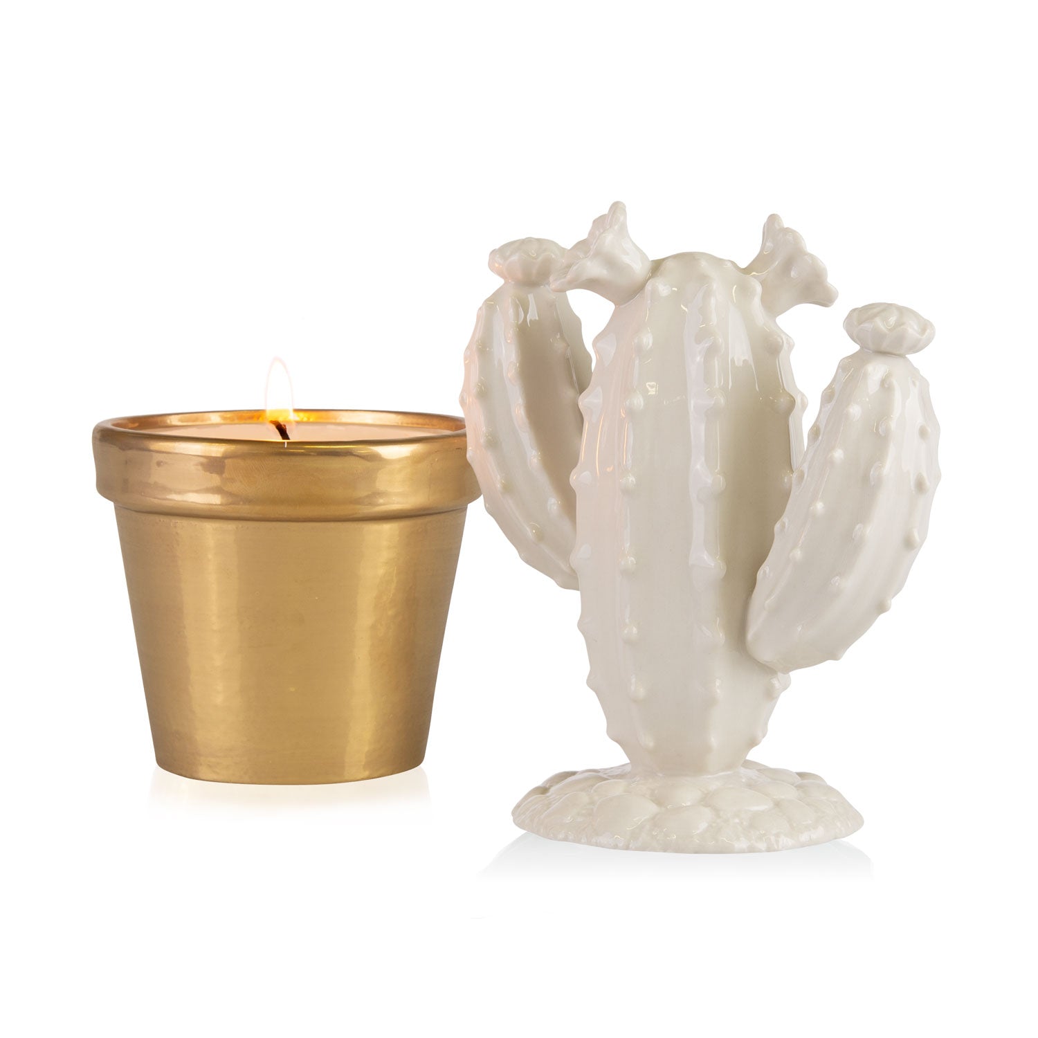 Mexican Cactus Scented Candle - White & Gold