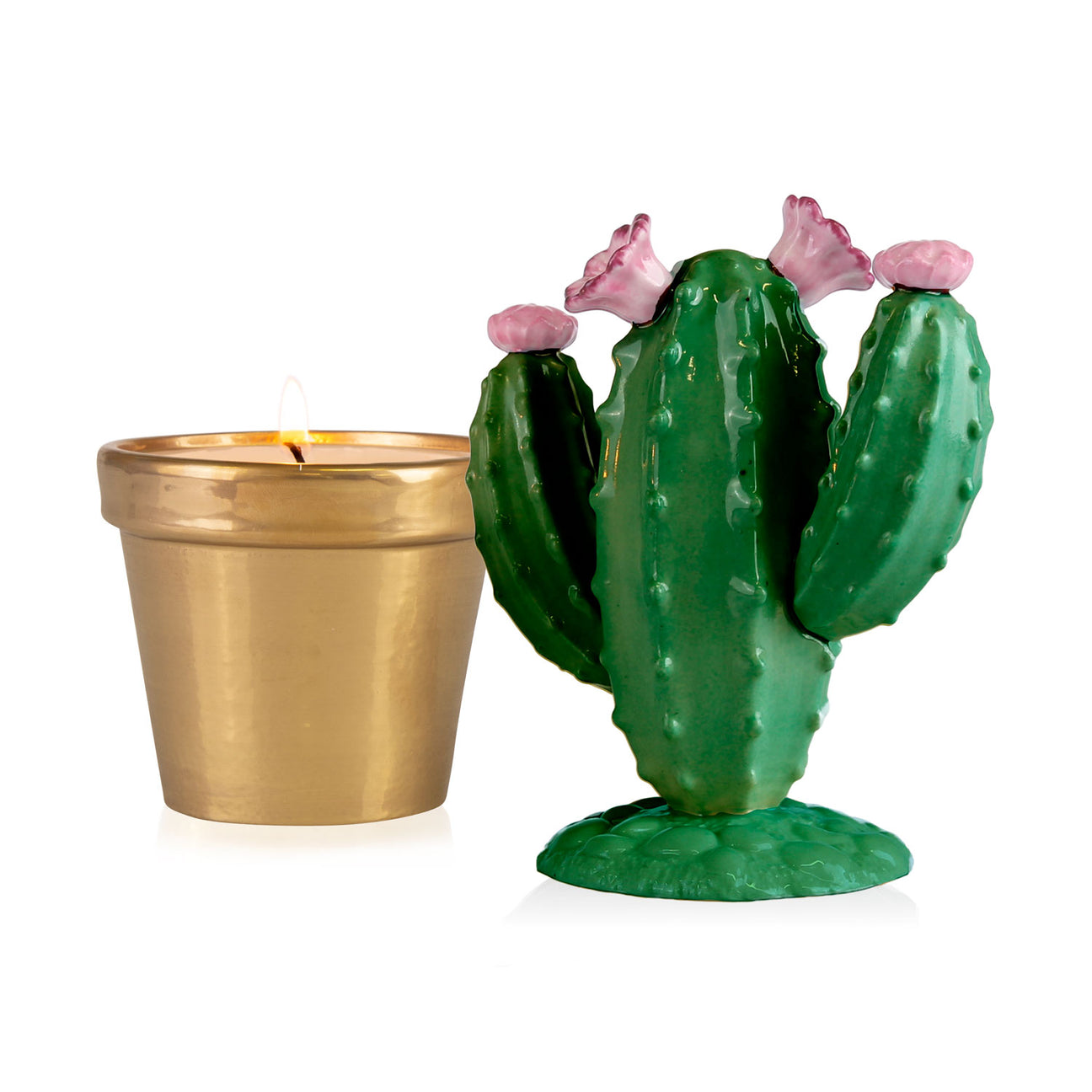 Mexican Cactus Scented Candle - Peacock Green &amp; Gold 