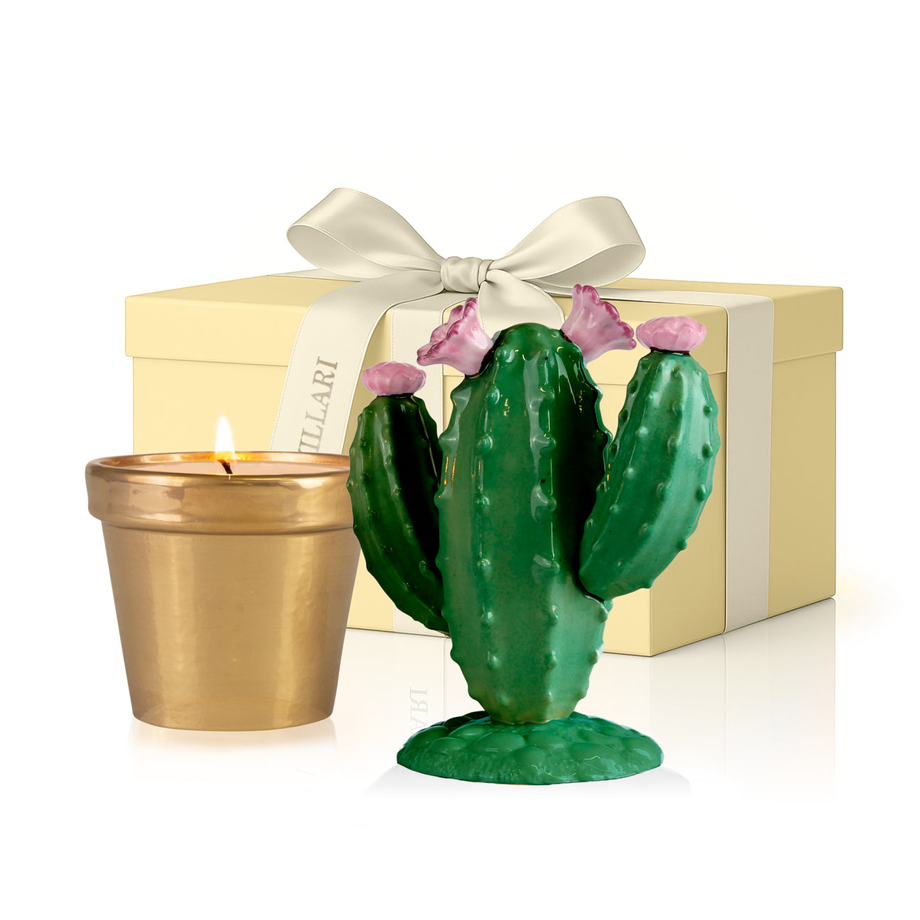 Mexican Cactus Scented Candle - Peacock Green &amp; Gold 