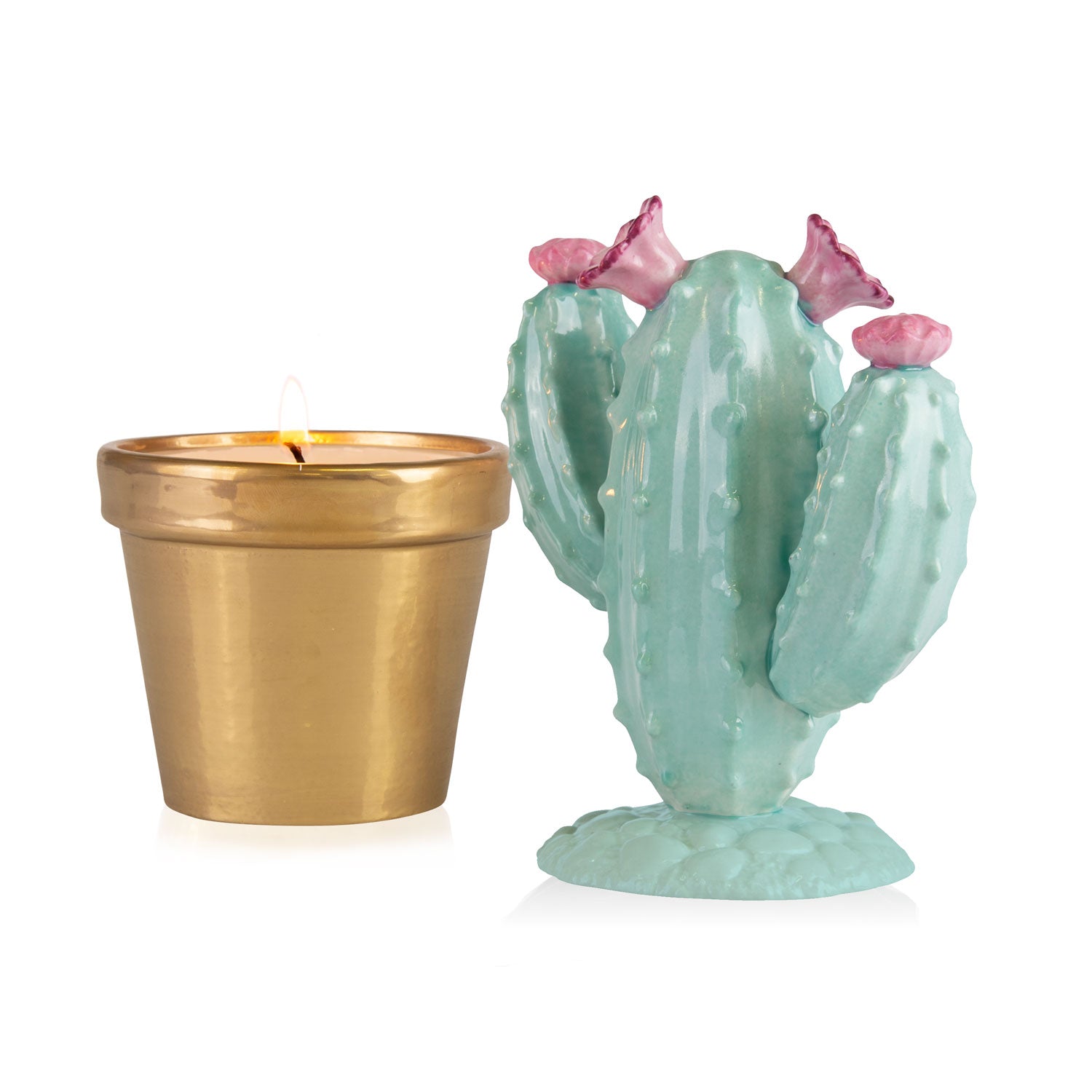 Mexican Cactus Scented Candle - Aquamarine & Gold