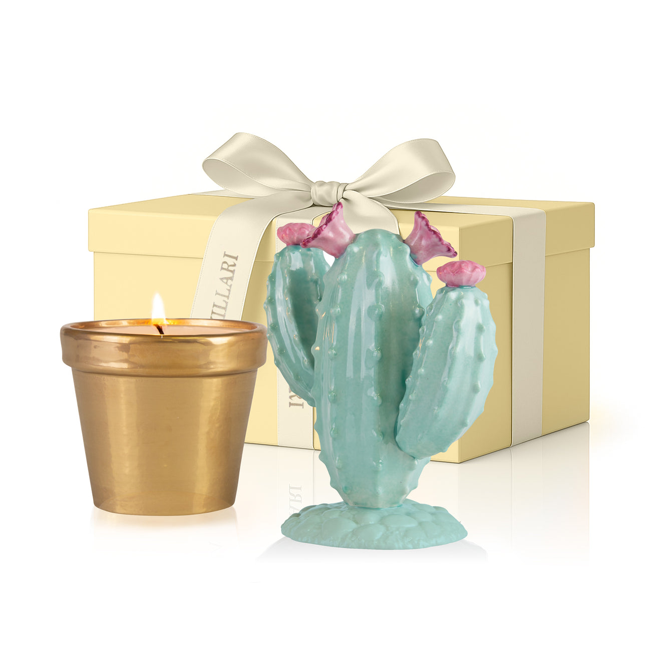 Mexican Cactus Scented Candle - Aquamarine &amp; Gold 