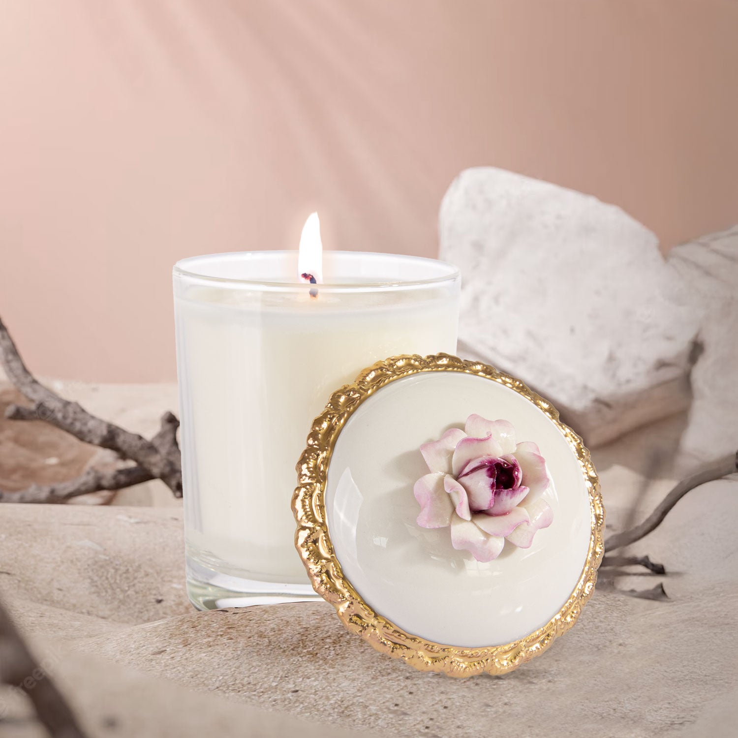 Camelia Scented Candle - Baby Pink & Gold