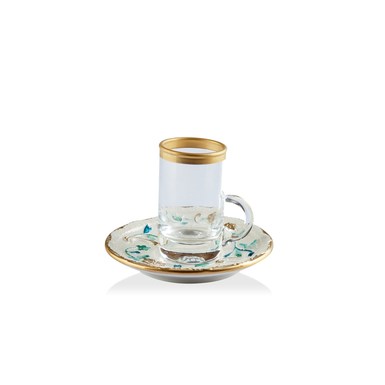 Taormina Turquoise &amp; Gold Arabic Tea Cup And Saucer Small Size 