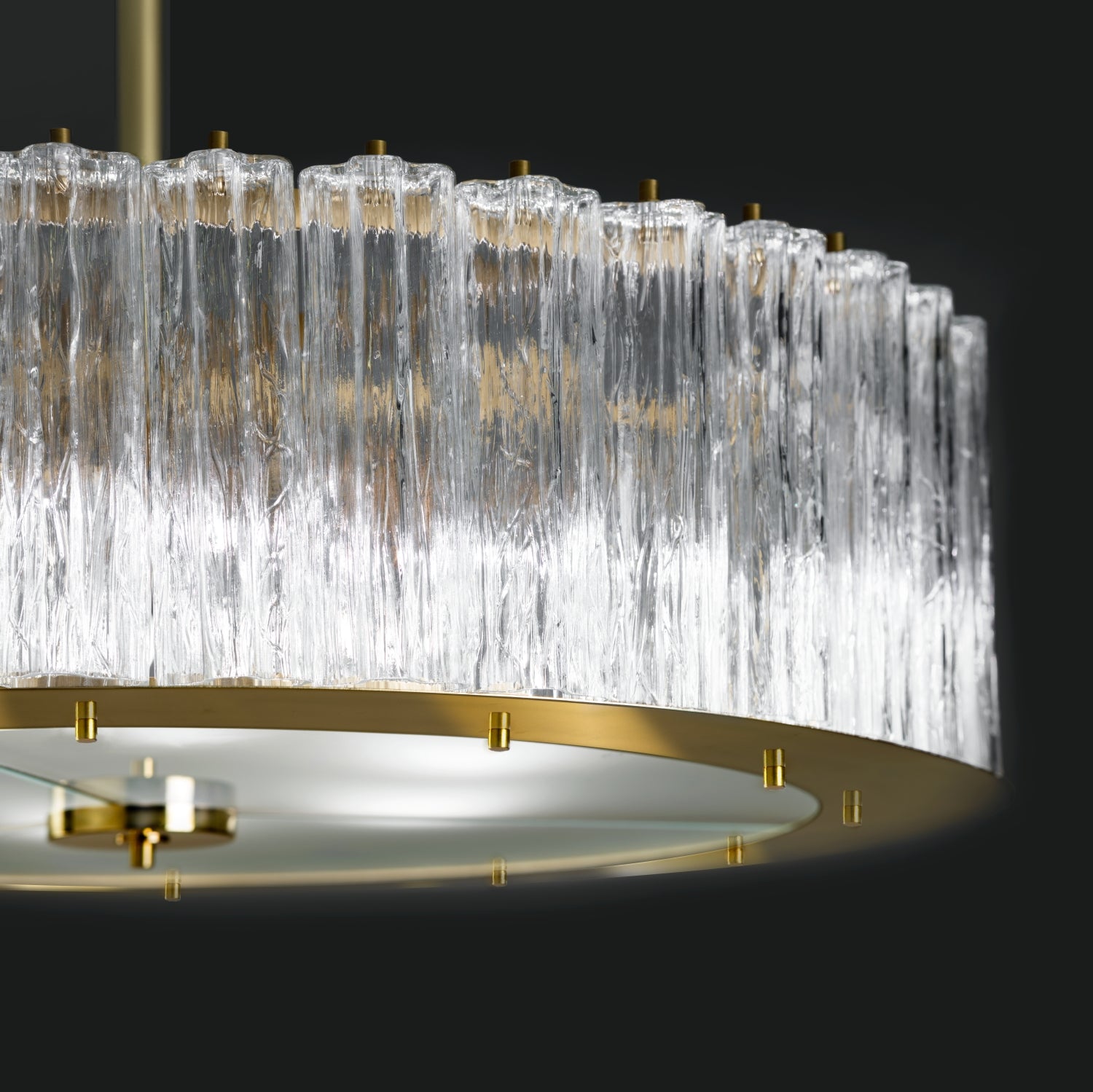 Drum Round Chandelier - 6 Lights - Transparent & Gold