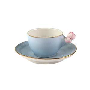 Marie-Antoinette Blue & Pink Coffee Cup & Saucer